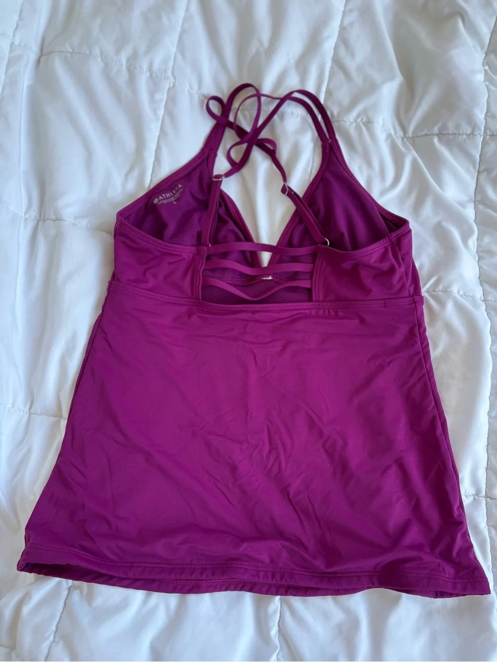 Athleta Strappy Back Tankini Swim Top Magenta Purple Shelf Bra L